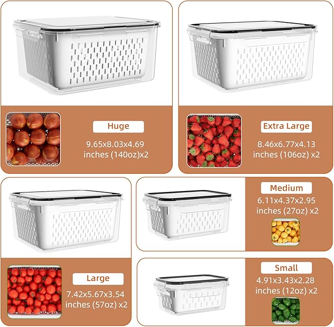 KEMETHY 10 Pack Fruit Storage Containers for Fridge with Removable Colanders - Food Storage Containers with Lids, BPA-Free Produce Containers Keep Fruits, Vegetables, Berry, Meat Fresh Longer - Image 2