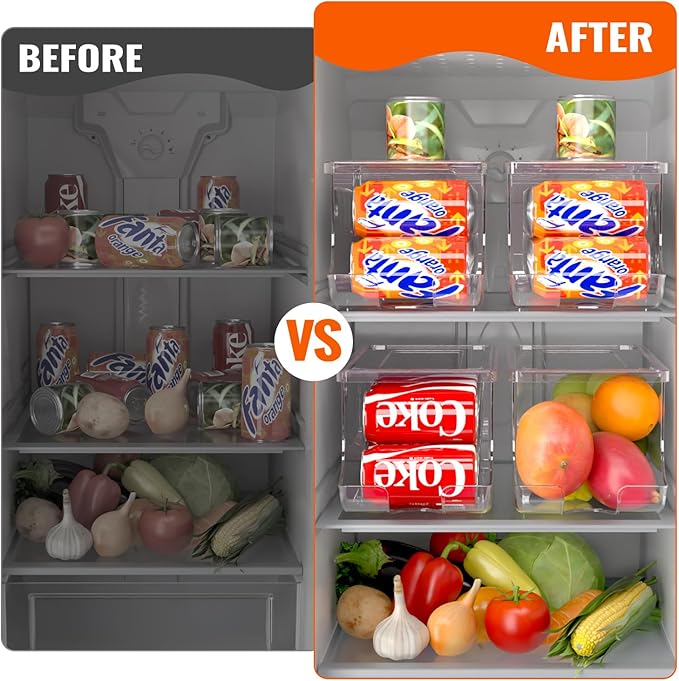 SCAVATA Soda Can Organizer for Refrigerator, Stackable Canned Food Pop Cans Container Can Holder Dispenser with Lid for Fridge Rack Freezer, Clear Storage Bins-Holds 12 Cans Each (One) - Image 5