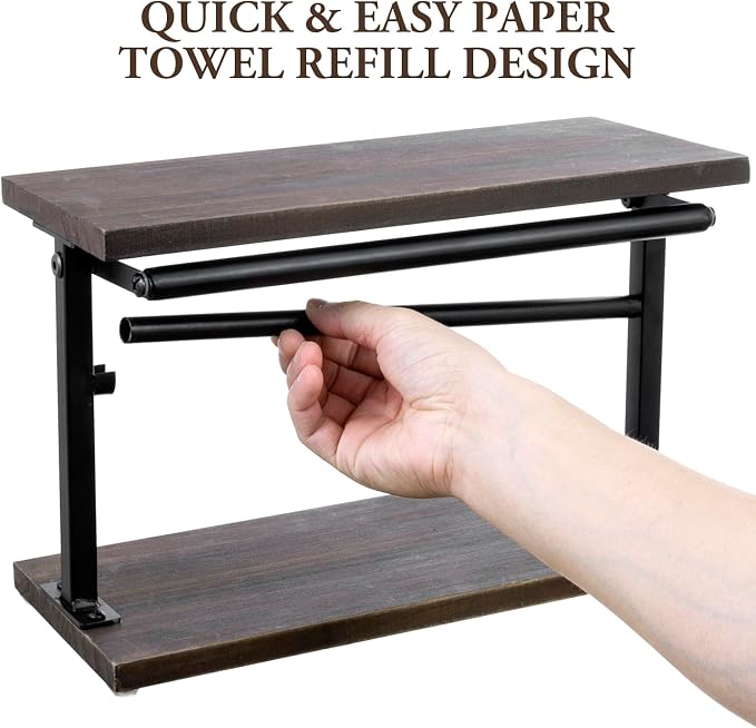 MyGift Kitchen Countertop Paper Towel Holder and Condiment Display Shelf Rack, Rustic Burnt Wood and Metal Towel Dispenser with Top Shelf for Bathroom or Kitchen - Image 6