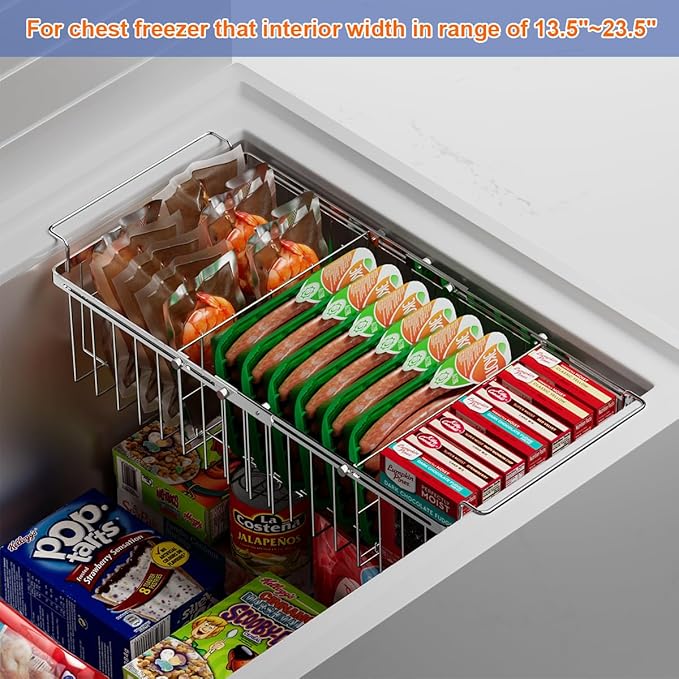 Large Deep Freezer Organizer Bins Expandable 15.5"~24.5" with Dividers | Real Capacity Adjustable Freezer Baskets for Chest Freezer Hanging Storage Container for Bottom Freezer Sort Frozen Meats - Image 3