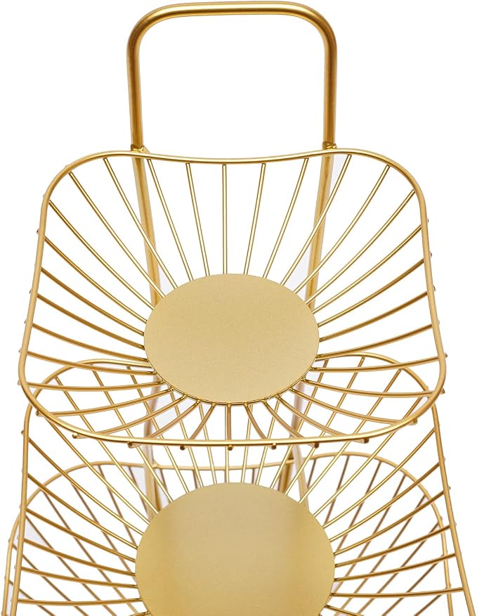 3-Tier Fruit Basket for Kitchen Counter, Gold Metal Countertop Fruit Vegetables Basket Bowl Storage,Fruits Holder Stand for Bread Snack Veggies Produce Storage - Image 4