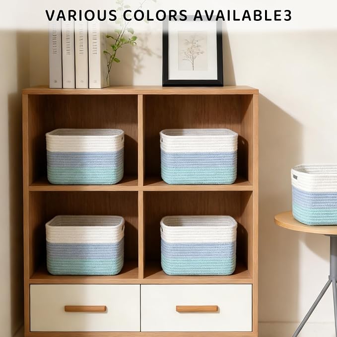 4 Pack Storage Baskets for Organizing, 11''Lx9''Wx8''H Woven Baskets for Storage Toys, Towels, Books, and Clothes, Cotton Rope Basket for Shelves with Handle - Image 4