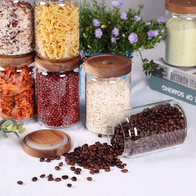 SAIOOL Stackable Kitchen Canisters Set of 8,High Borosilicate Glass Cylinder Airtight Food Storage, sort out the tea, flour, candies, grain easily and clearly | Cylinder Shape, Airtight Food Storage, For Tea, Flour, Candies, Grain, Clear Visibility - Image 4