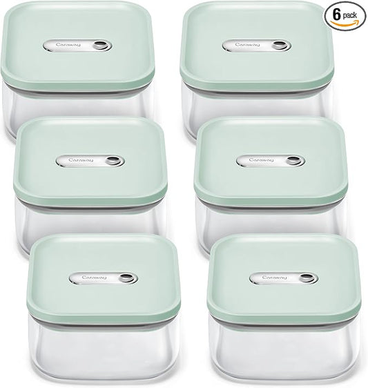 Caraway 1 qt Glass Airtight Food Storage Containers with Lids | Non-Toxic, Stackable, Space-Saving Airtight Containers for Pantry, Dry Goods, 6 Pack, Mist by Unknown