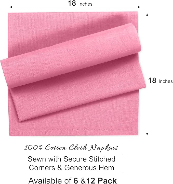 Ruvanti Cloth Napkins Set of 6, 100% Cotton High GSM 18x18 Inches Soft, Washable, Highly Durable & Absorbent, Perfect for Parties, Christmas, Thanksgiving Dinners – Pink Bubblegum - Image 8