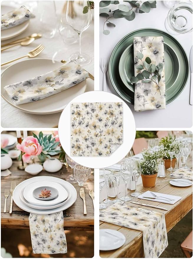 Watercolor Flowers Cloth Napkins Washable Set of 6, 20 x 20 Inch Reusable Retro Farmhouse Botanical Floral Dinner Table Napkins Cloth Bulk for Weddings Kitchen Restaurants Hotel Events Parties - Image 4