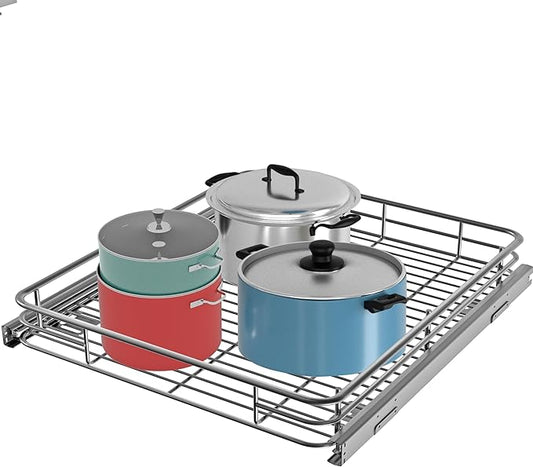 Pull Out Cabinet Organizer 22" W x 21" D, Chrome | Slide Out Kitchen Shelves, Heavy-Gauge Wire Storage Drawer, Ball-Bearing Glides, 100 Lb Capacity, Min 23" Cabinet Opening by JOWBOOW
