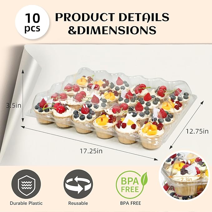 WIKDAY Plastic Cupcake Containers, 24 Count x 10 Sets | Clear Cupcake Holder with Lids, Disposable Cupcake Carrier for Bakery, Storage Box for Parties, Bake Sale Packaging - Image 2