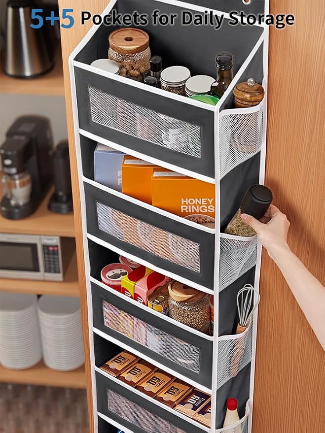 JARLINK Over the Door Organizer for Bedroom, Pantry Bathroom, 5 Shelf Black | Anti-Tilt Design, 44 lb Load Capacity, Hanging Door Organizer with 5 Large Capacity Pockets, Behind Door Storage for Nursery - Image 5