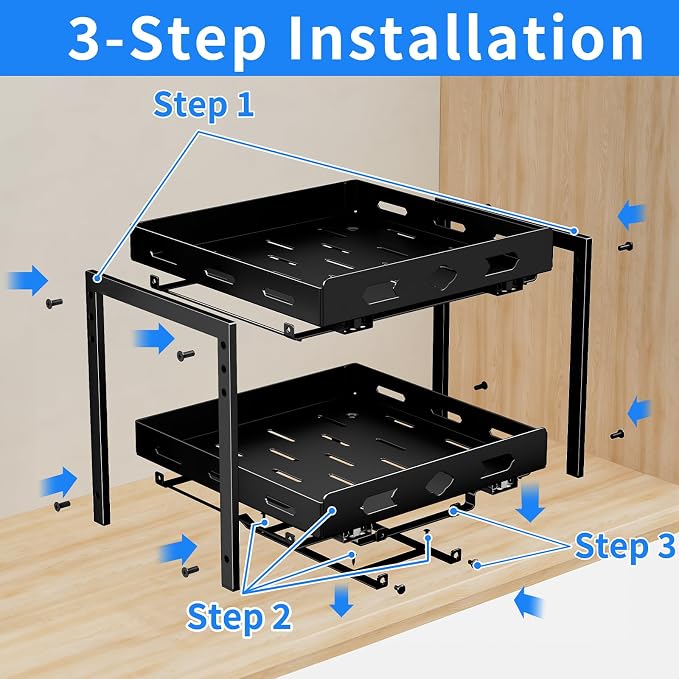 BOIVSHI Pull Out Spice Rack Organizer for Cabinet, 11.9''Wx10.8''Dx9.2''H | 2 Tier Cabinet Spice Rack, Vertical Spice Rack for Cabinet Height Adjustable, Metal Kitchen Spice Racks for Inside Cabinets - Image 7