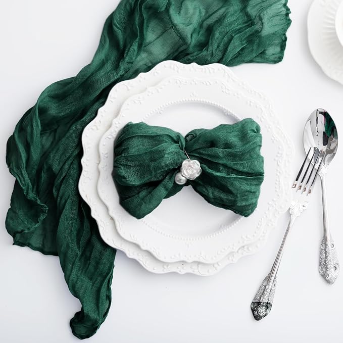 100 Pack Emerald Green Cheesecloth Napkins Washable 21x21 Inches Emerald Green Cloth Napkins for Wedding Set of 100 Dinner Table Napkins Bridal Baby Shower Rustic Boho Cotton Gauze Party Table Decor - Image 4