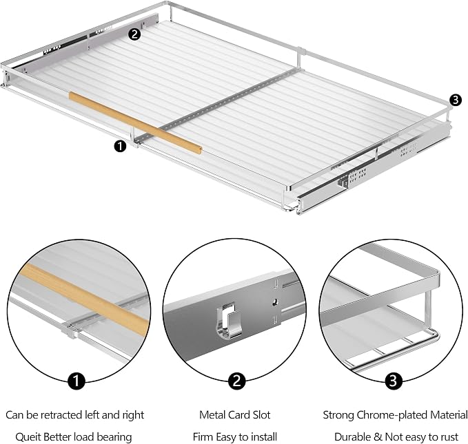 SANNO Pull Out Cabinet Organizer, Heavy Duty Steel Metal cabinet drawers slide out, Expandable Slide Out Shelves Requires At Least 23.1 to 39.9" W Cabinet Opening - Image 7
