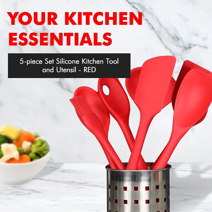Chef Craft 5 Piece Red Premium Silicone Kitchen Tool Set (42071) - Image 2