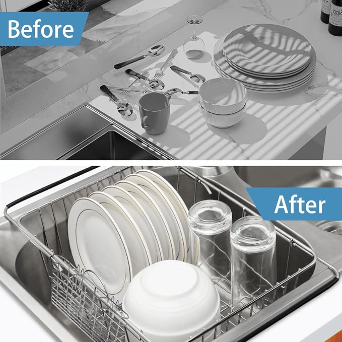 304 Stainless Steel Drying Rack, Expandable, Adjustable Inside The Sink (up to 9 Upright Utensils) | Adjustable Sink Dish Drying Rack, Expandable Stainless Steel Organizer, Fits Most Sinks, Holds Up to 9 Upright Utensils - Image 5