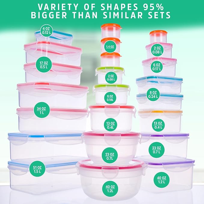 RockBerry 46 PCS Food Storage Containers with Lids Airtight- Plastic Container for Pantry Kitchen Organization-Microwave Dishwasher,Freezer Safe 100% Leak Proof (23 Stackable Boxes-23 Lids) - Image 3