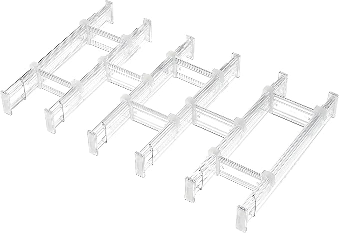 Vtopmart 2.36” Drawer Dividers with Expandable Inserts, 12.8"-22.3" Adjustable Kitchen Drawer Organizer, Clear Plastic Organizer Separator for Flatware, Utensil, Cutlery, 6 Dividers with 10 Inserts by Vtopmart
