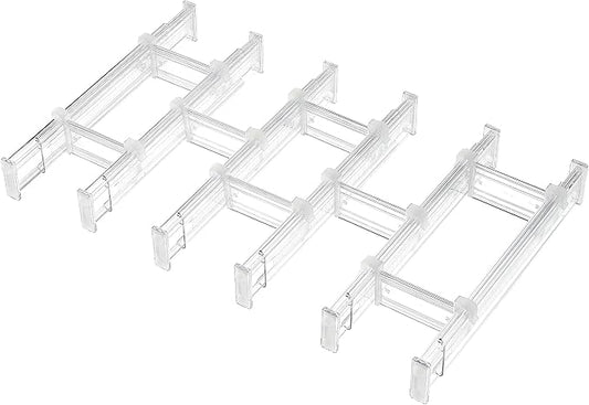 Vtopmart 2.36” Drawer Dividers with Expandable Inserts, 12.8"-22.3" Adjustable Kitchen Drawer Organizer, Clear Plastic Organizer Separator for Flatware, Utensil, Cutlery, 6 Dividers with 10 Inserts by Vtopmart