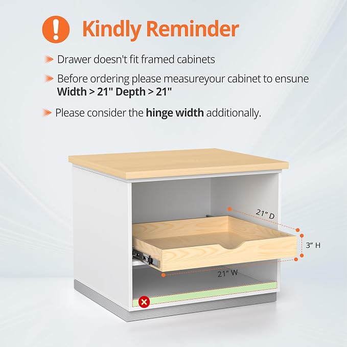 ZOINLIY Wooden Pull Out Cabinet Organizer, 21'' Deep Slide Out Drawer | Kitchen Organizers and Storage, Soft Close, Heavy Duty, Full-Extension - Image 7
