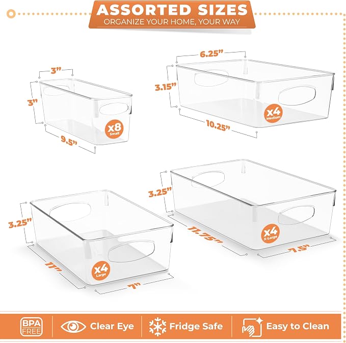 Sorbus Clear Plastic Storage Bins for Organizing, 20 Pack Clear Organizer Bins with Handles, Plastic Storage Bins for Closet, Pantry, Fridge, Medicine Cabinet Organizer, Shelves, Freezer, Drawer - Image 3