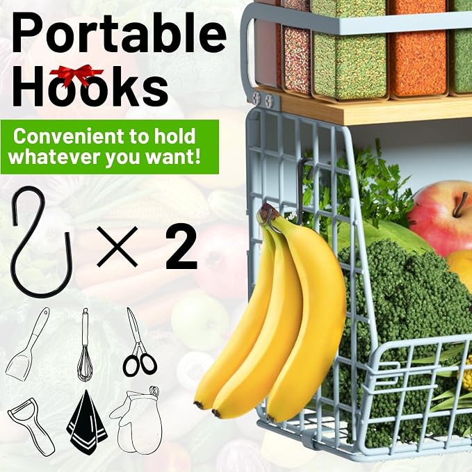 Magnetic Shelf for Fridge with Wood Lid, Fruit Potato and Onion Storage Bins, Pantry Organizers & Storage, Large Container Magnetic Spice Rack for Refrigerator, Kitchen Counter, Cabinet (Blue, 2) - Image 6