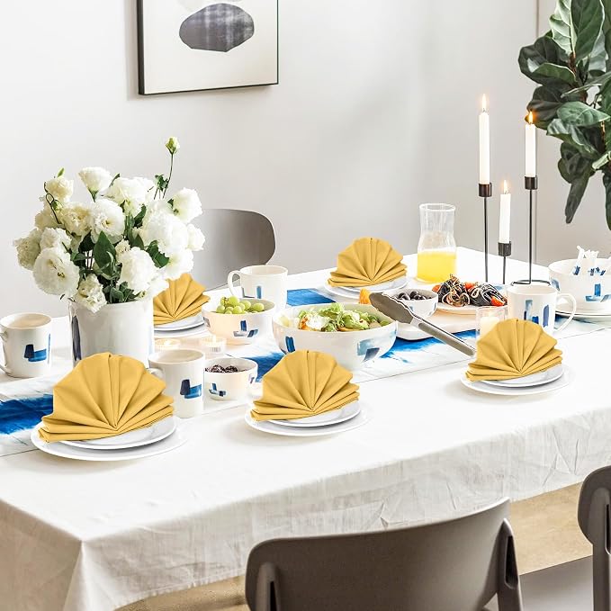 SuperO Set of 80 Cloth Napkins 17 x 17 Inch, Polyester Solid Washable Dinner Napkins with Hemmed Edges,Great for Restaurant, Wedding and Party(Gold) - Image 5