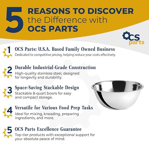 OCS Parts 2-Pack 8 Quart Mixing Bowls |13.25-Inch Stainless Steel Bowls | Professional Grade Flat Base Mixing Bowls for Home and Commercial Kitchens - Image 2