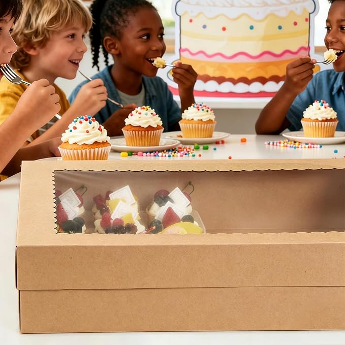 24 Count Corrugated Cupcake Boxes, 8 Pack White Cupcake Containers with Windows, Disposable Cupcake Carriers for Muffins, Treats, Pastries, 19 x 14 x 3.9 Inches (Brown, 24Count /8Pcs) - Image 7