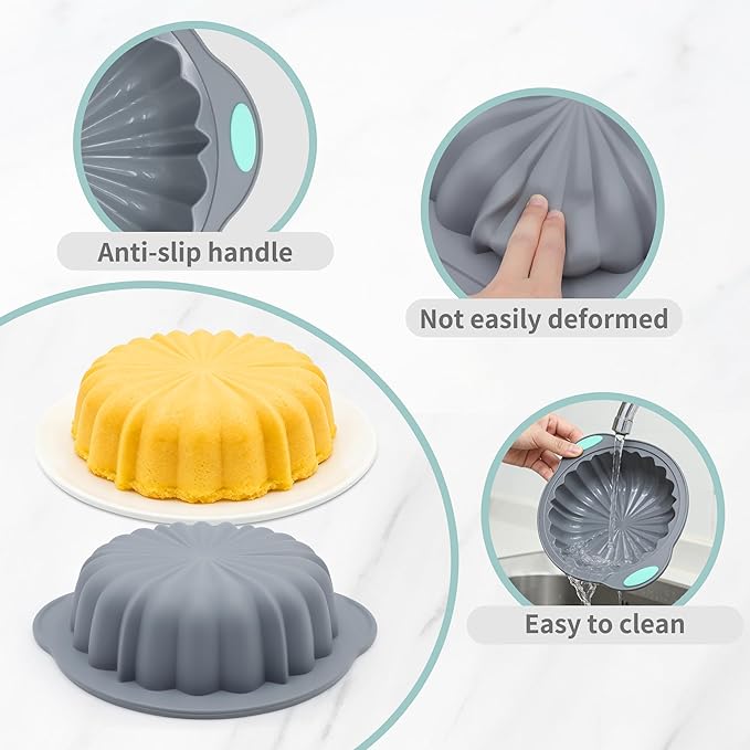 51 Piece Silicone Baking Pan Set, Non-Stick Bakeware Set with Baking Pans, Reusable Donut Mold, Food-Grade Silicone Molds for Cakes, Cookies, Muffins, Bread, Light Grey - Image 3