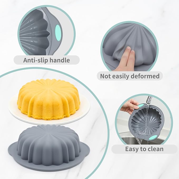 44 Pieces Silicone Round Cake Pans Set, 3 Sizes Silicone Fluted Cake Pan Set with Reusable Baking Cups, Food Grade Baking Molds for Brownie, Bread, Muffin, Light Grey - Image 3