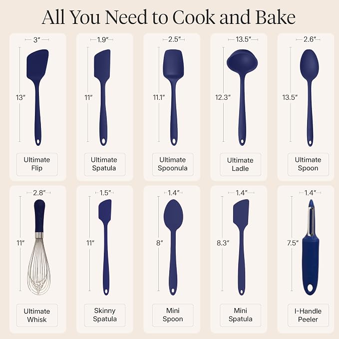 GIR: Get It Right 10-Piece Silicone Ultimate Kitchen Utensil Set – Spatulas, Ladle, Flip, Spoons, Whisk, Peeler & Spoonula – Nonstick, Non-Toxic, Heat-Resistant – Navy - Image 3