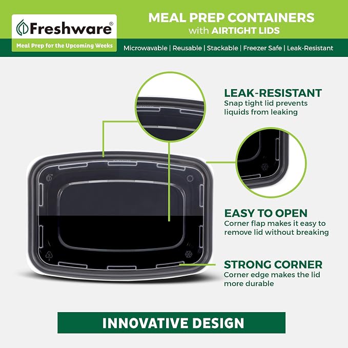 Freshware Meal Prep Containers [50 Pack] 1 Compartment with Lids, Food Storage Containers, Bento Box, BPA Free, Stackable, Microwave/Dishwasher/Freezer Safe (24 oz) - Image 5