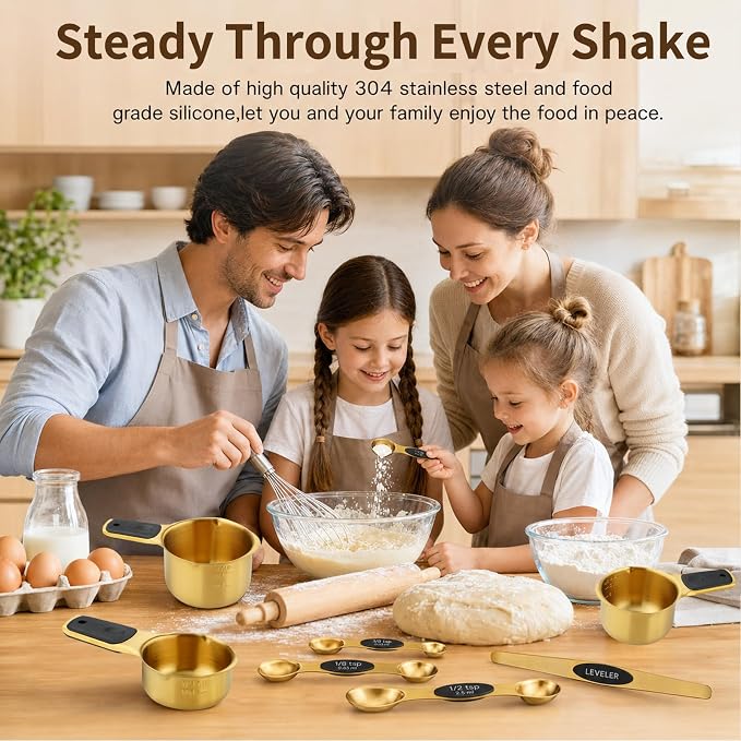 Stainless Steel Magnetic Measuring Cups and Spoons Set of 15 | Double Sided for Dry and Liquid Ingredients, BPA Free, Rust Resistant,Dishwasher Safe with Leveler for Baking and Cooking - Image 2