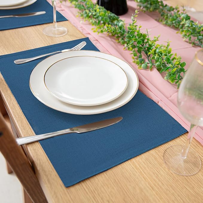 Cloth Navy Blue Placemats Set of 8, Linen Type Fabric Placemats Machine Washable Heat Resistant Placemats Polyester Place Mats for Halloween, Thanksgiving and Christmas Dining Table (Navy Blue) - Image 2