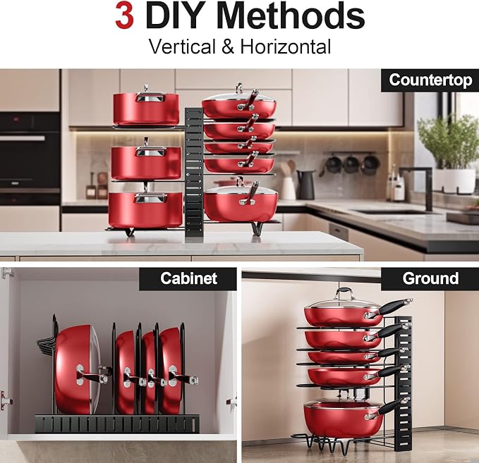 MUDEELA Pan Organizer Rack for Cabinet with 3 DIY Methods and 8-Tier Adjustable Heavy Duty Pan Organizer Rack for Cabinet Bundle - Image 4