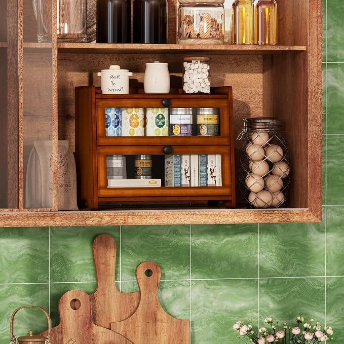 BAMBANG Bread Box for Kitchen Countertop, Extra Large Bamboo Bread Storage Container for Homemade Bread, Double Layer Sourdough Breadox, Bread Bin Organizer for Counter Cabinet Pantry, Brown - Image 7