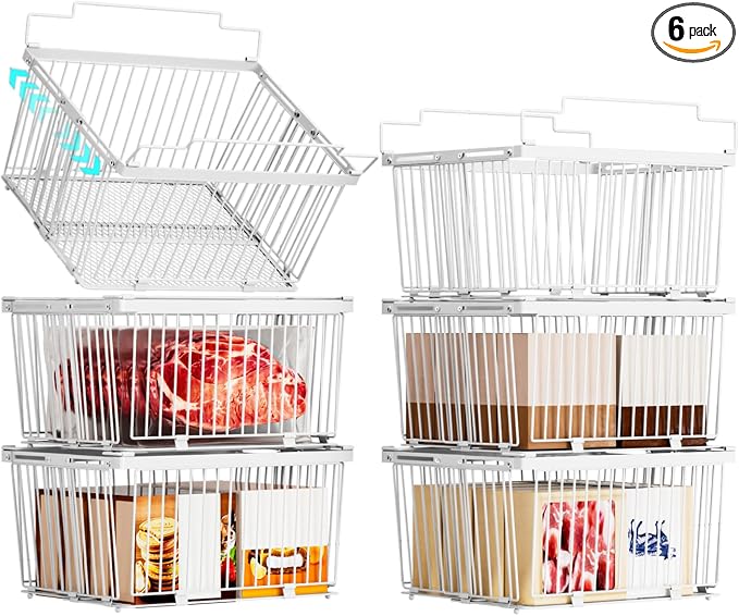 Large Freezer Organizer Bins for 5 to 9 Cu.Ft,6Pack , Leak-Proof Bottom | ANJUBANFreezer Organizer Bins, Stackable,expandable,foldable,With handle Wire Storage Container Baskets for Sort Frozen Meats by ANJUBAN