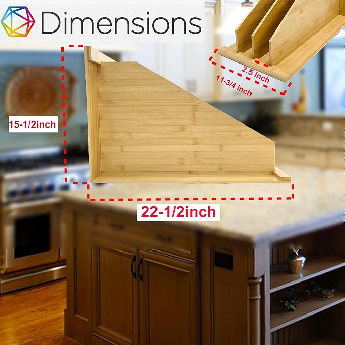 Tray Dividers for Kitchen Cabinets, 15.5in x22.5in x12in with 3 Dividers | Bamboo Organizer For Cookie Sheets, Baking Sheets,Racks Lids, Flat Items, Perfect for Organizing Cabinets, 5Y Warranty - Image 2