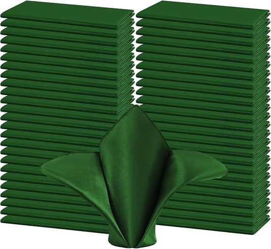 50 PCS Green Square Satin Cloth Napkins, 20 X 20 Inch | Soft Smooth, Washable Reusable, Silk Dinner Table Napkins Bulk, for Weddings Parties Banquets Dining and Restaurants by FXKS
