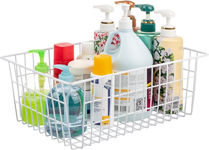 Wire Storage Freezer Baskets, Set of 6 Large 15.4" Farmhouse Organizer Storage Bins Fridge Basket Rack with Handles for Kitchen Cabinets, Pantry, Office, Bathroom Organization - White - Image 4