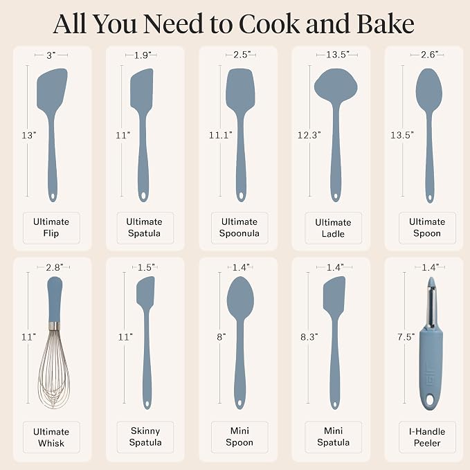 GIR: Get It Right 10-Piece Spatula Set & Silicone Utensils for Kitchen - Slate - Heat Resistant to 425°F - Dishwasher Friendly - Includes Ladle, Whisk, Potato Peeler & Kitchen Spoons - Image 4