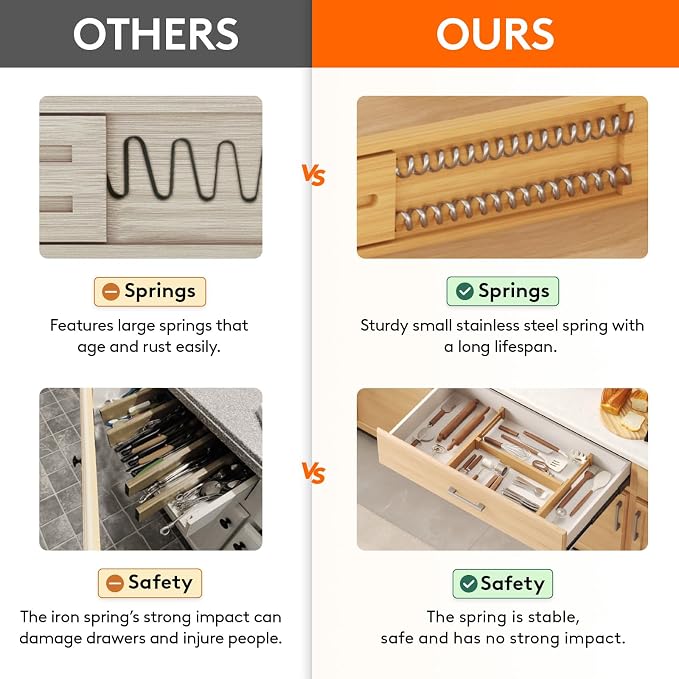 Lifewit 2.4" High 6 Pack Bamboo Drawer Dividers 33-42cm/13-16.5" Adjustable Wooden Drawer Organizer for Clothes/Utensils, Expandable Drawer Separator for Dresser/Kitchen/Bedroom/Office Organization - Image 4