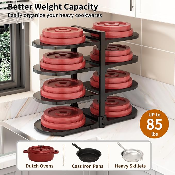 Adjustable Heavy Duty Pots and Pans Organizer Under Cabinet, 8-Tier Pot and Pan Organizers Inside Cabinet, Kitchen Cabinet Organizers and Storage, Black - Image 2