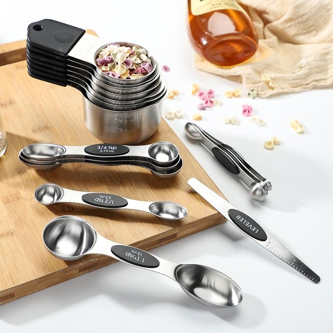 Magnetic Measuring Cups and Spoons Set of 17 Including 8 Stainless Steel Stackable Magnetic Measuring Cup 8 Magnetic Measuring Spoon with Leveler for Dry Liquid Ingredient - Image 7