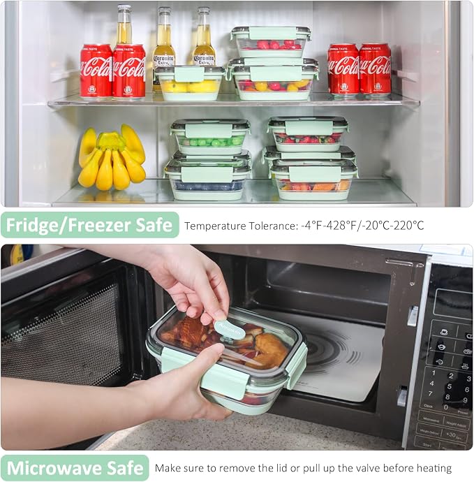 Collapsible Food Storage Containers with Lid & Air Vent, Clear Stacking Silicone Collapsible Food Container Set, Microwave Freezer Dishwasher Safe Space-Saver, Set of 4, Mint Green - Image 5