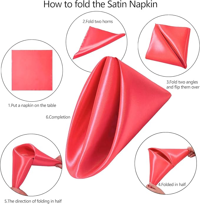 MDS® Pack of 100 Satin Napkins 12 x 12 Inch, Soft Silky Reusable Cloth Dinner Table Napkins for Wedding Décor, Reception, Birthday, Parties, Banquets, Catering, Restaurants & Hotel - Coral - Image 3