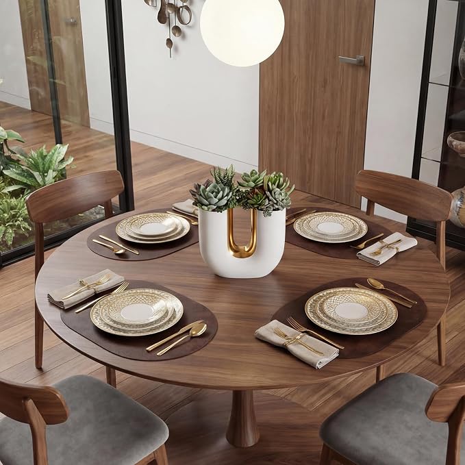 Placemats, Oval Placemats 2mm Ultra Thick Faux Leather Table Mats, Heat Resistant Waterproof Wipeable Dining Mats for Kitchen Table, Set of 4, Coffee - Image 8