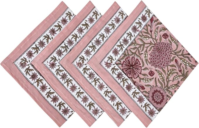 18x18 Inches Cotton Napkins Set of 4, Yellow Green, Washable Hand Block Printed Reusable Cloth Napkins for Dinning, Party, Wedding, Home Decor Autumn - Image 5