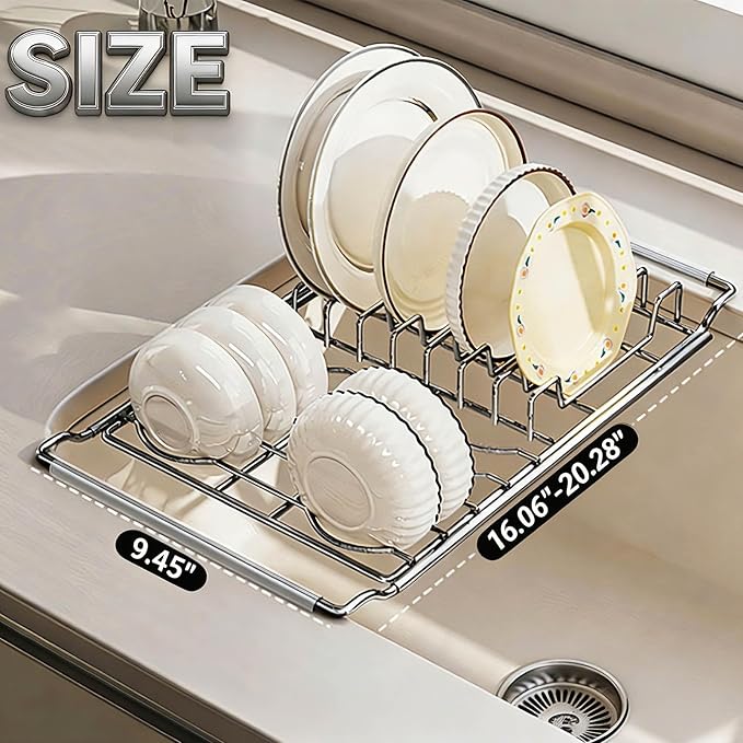 Collapsible Dish Drying Rack, Stainless Steel – Compact Foldable Kitchen Counter Organizer for Small Spaces, Silver - Image 3