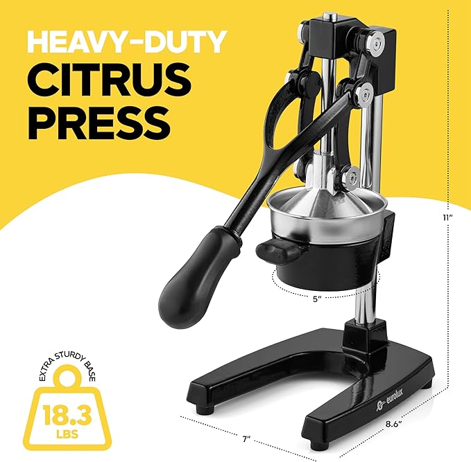 Eurolux Ultra-Premium Cast Iron Juicer | Extra-Large, Heavy Duty, Commercial Grade, Stainless Steel Manual Hand Press Citrus Squeezer For Fresh Orange Juice, Pomegranate, Lemon, and Much More (Black) - Image 8