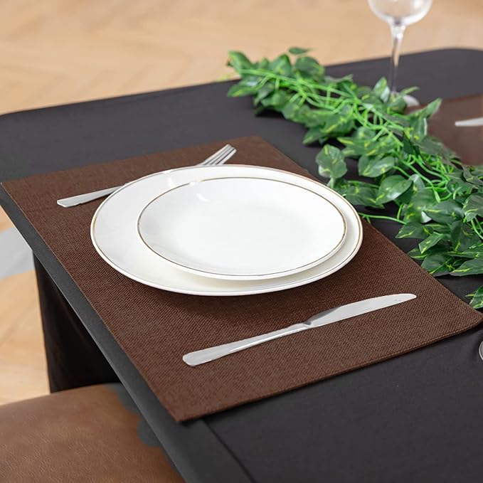 Cloth Placemats Set of 8, Linen Type Fabric Placemats Machine Washable Heat Resistant Placemats Wrinkle Free Thick Polyester Kitchen Place Mats for Dining Table (Dark Brown) - Image 4